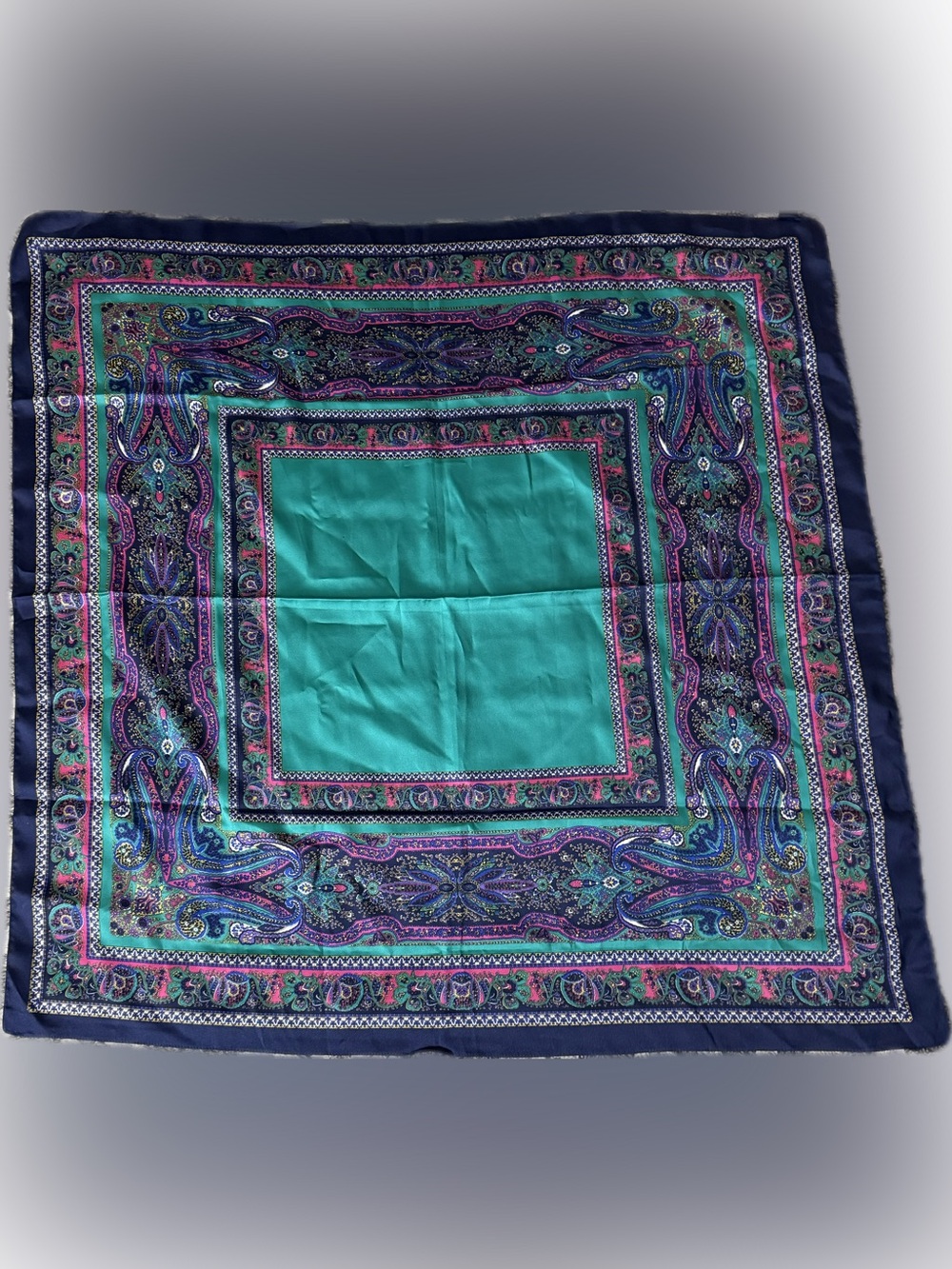 The Art of the Scarf Italy 30x30 Paisley Square Scarf Navy Teal Purple Pink NWT